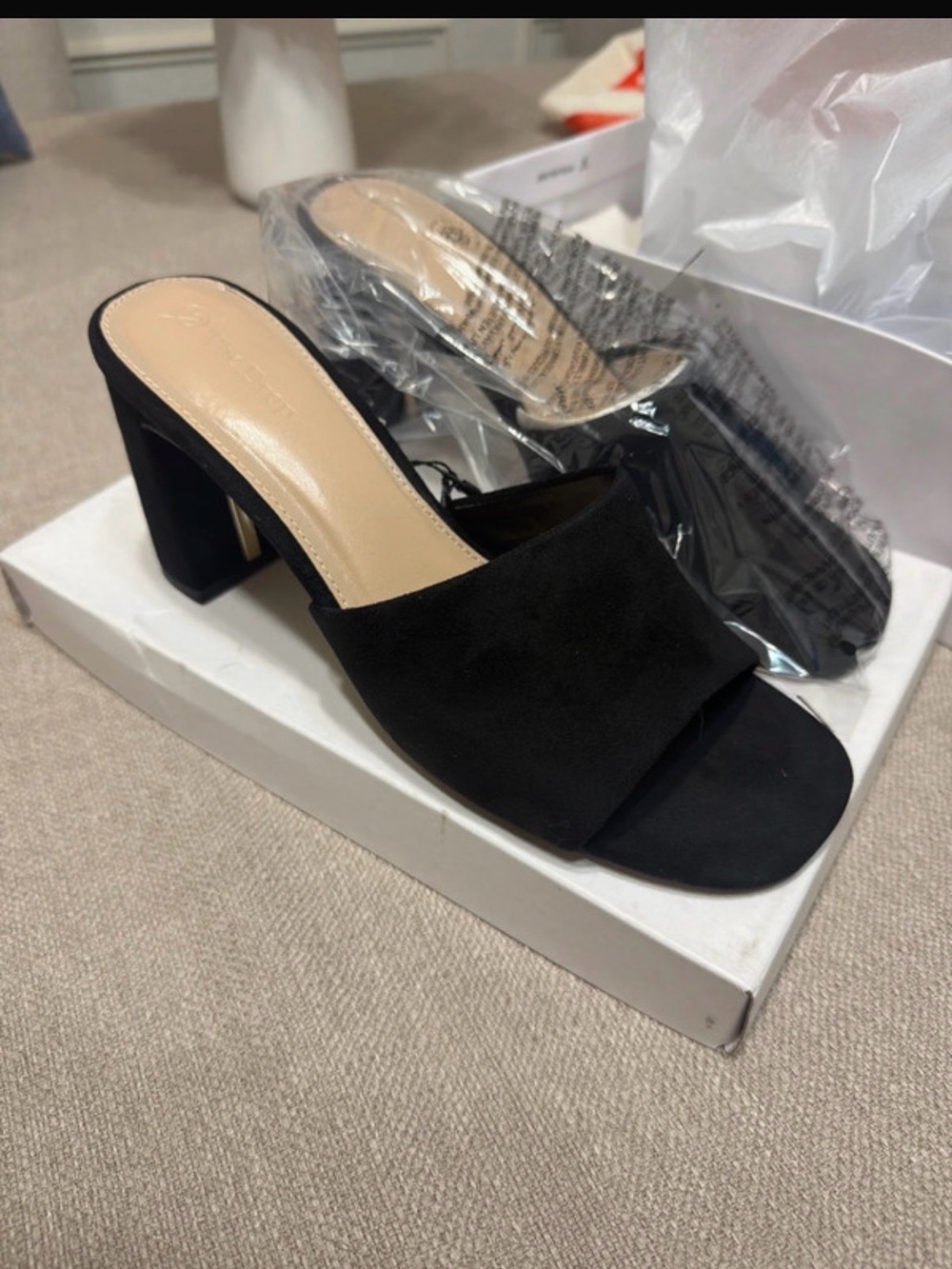 Black Open-Toe Block Heel Mules